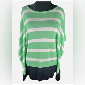 Talbots Green and White Striped Poncho Dolman Top Size L/XL